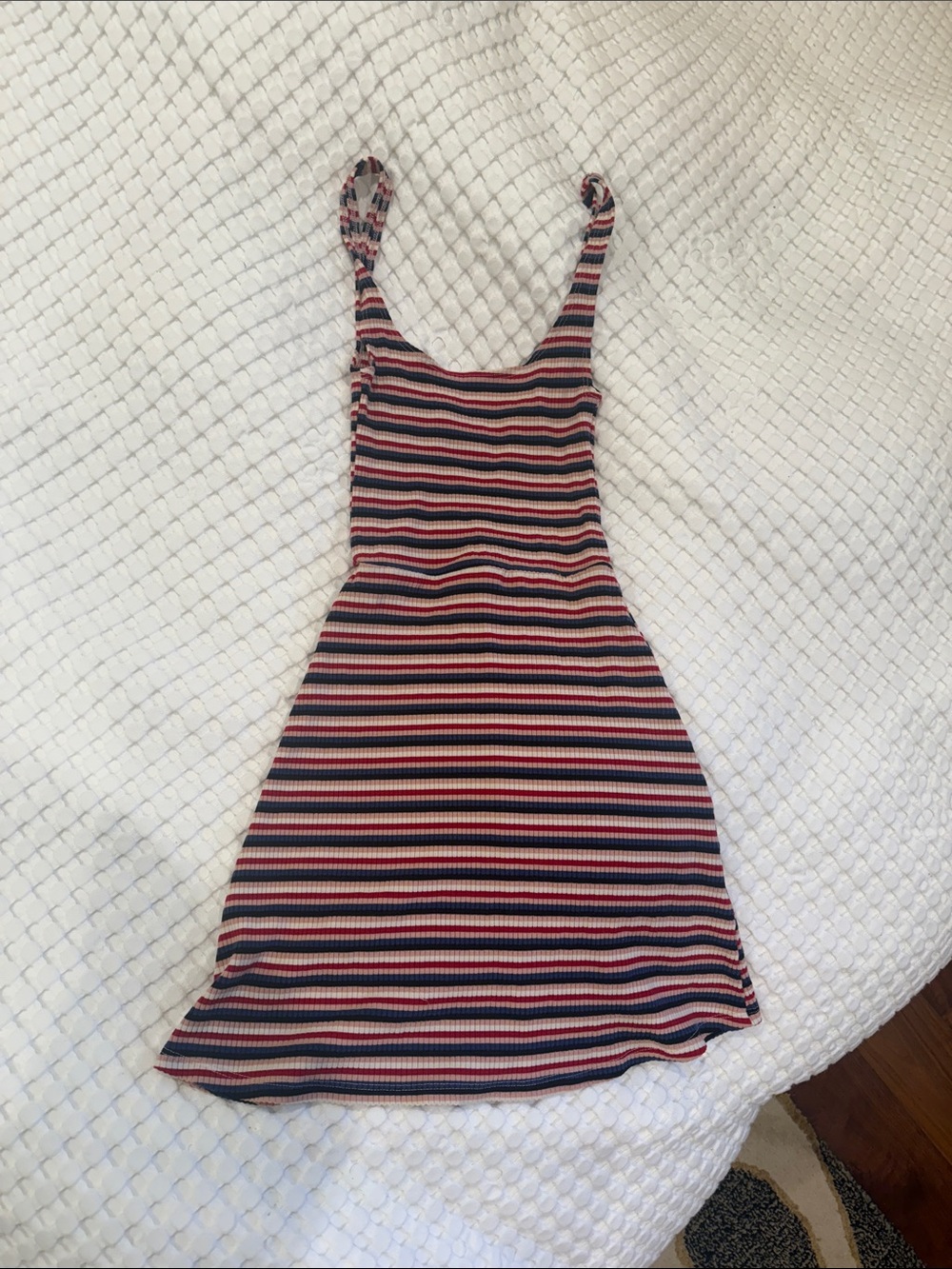 Reformation Striped Ribbed Mini Dress in Red, Navy & Cream